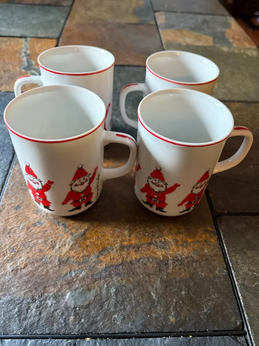 Vintage Georges Briard waving Santa mugs set of four circa 1971
